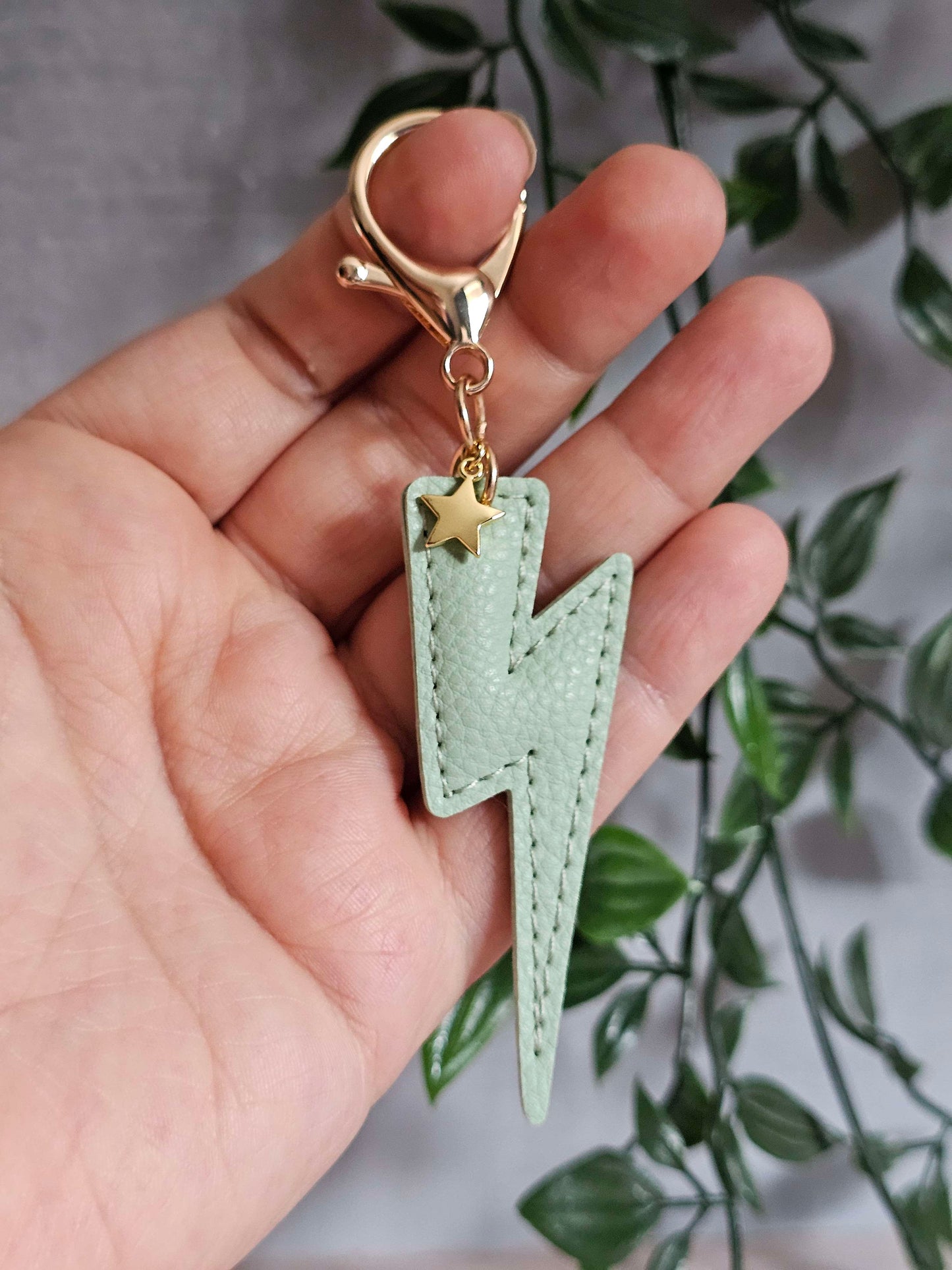 Mint Lightning Bolt Leather Keyring