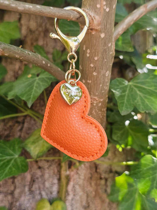 Orange Leather Heart Keyring