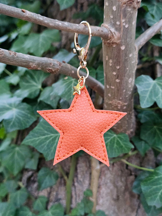 Orange Leather Star Keyring
