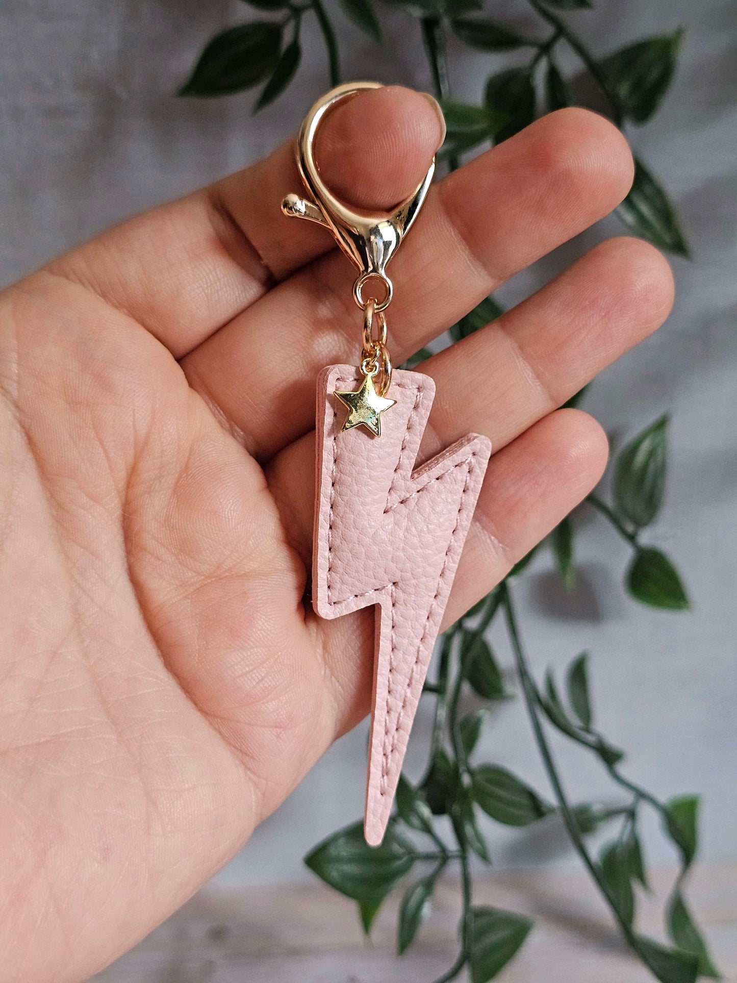 Pale Pink Lightning Bolt Leather Keyring
