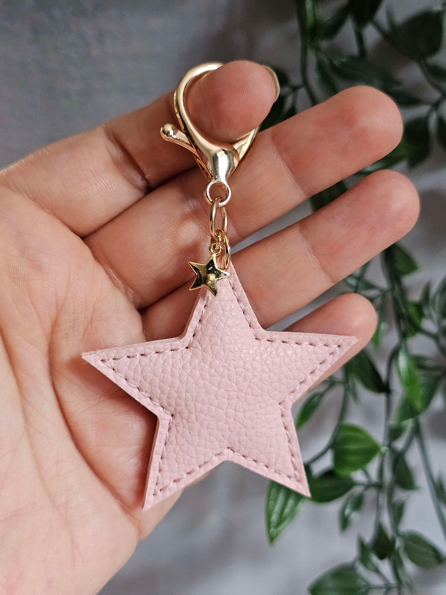 Pale Pink Leather Star Keyring
