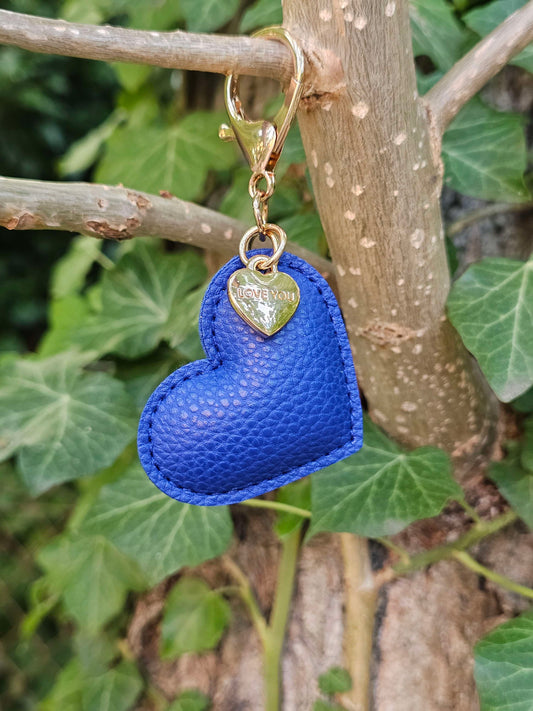 Royal Blue Leather Heart Keyring