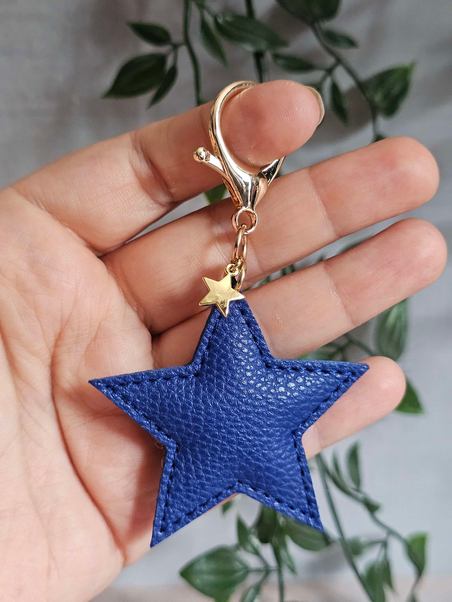 Royal Blue Leather Star Keyring
