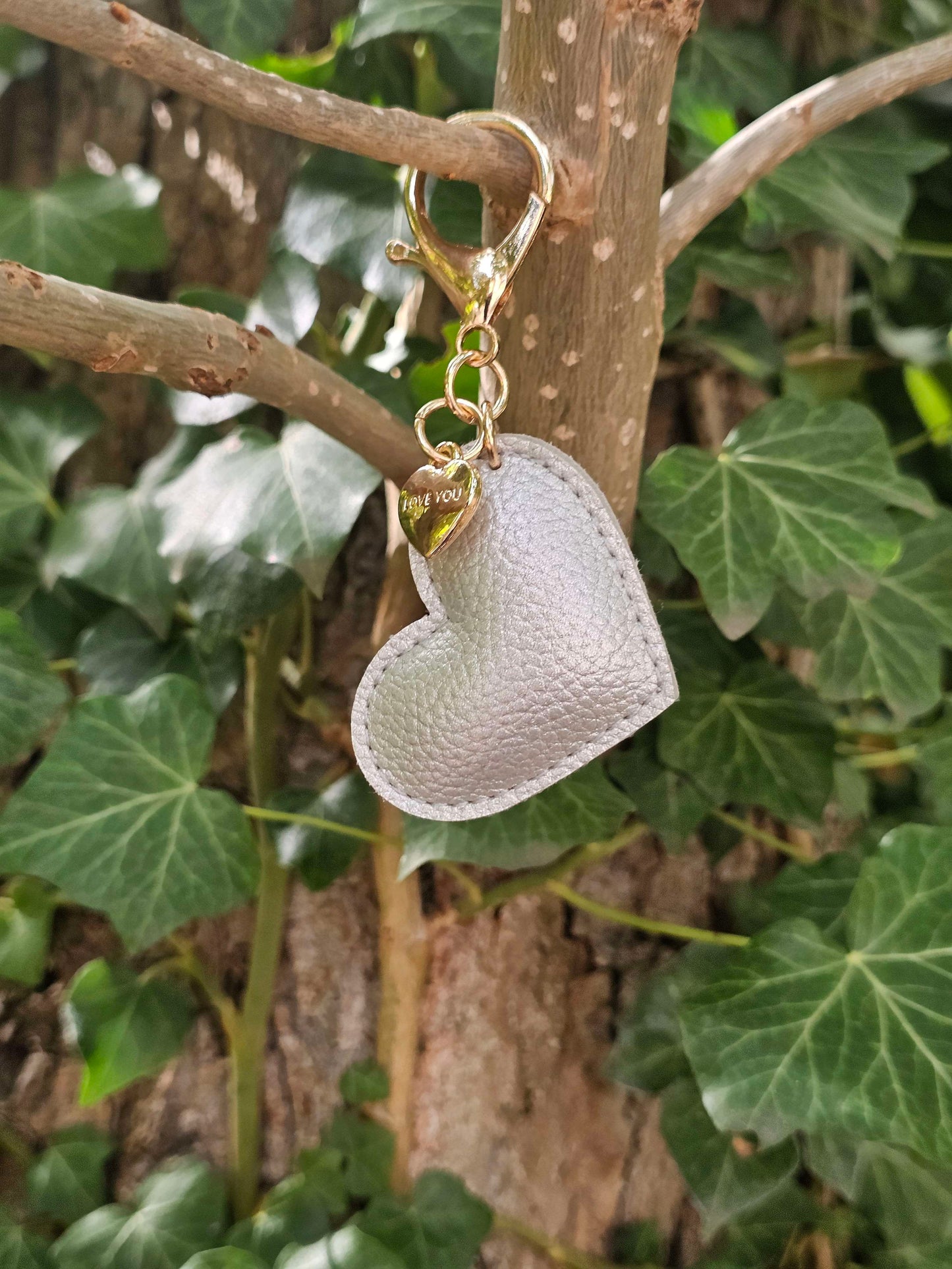 Silver Leather Heart Keyring