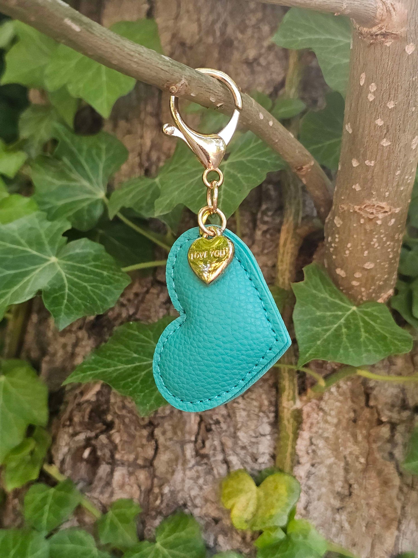 Turquoise Leather Heart Keyring