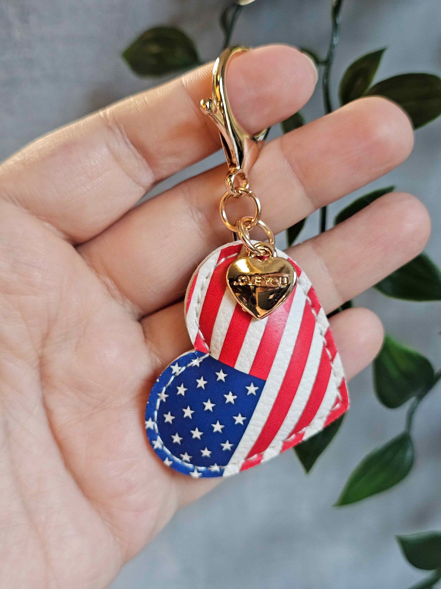 USA Leather Heart Keyring