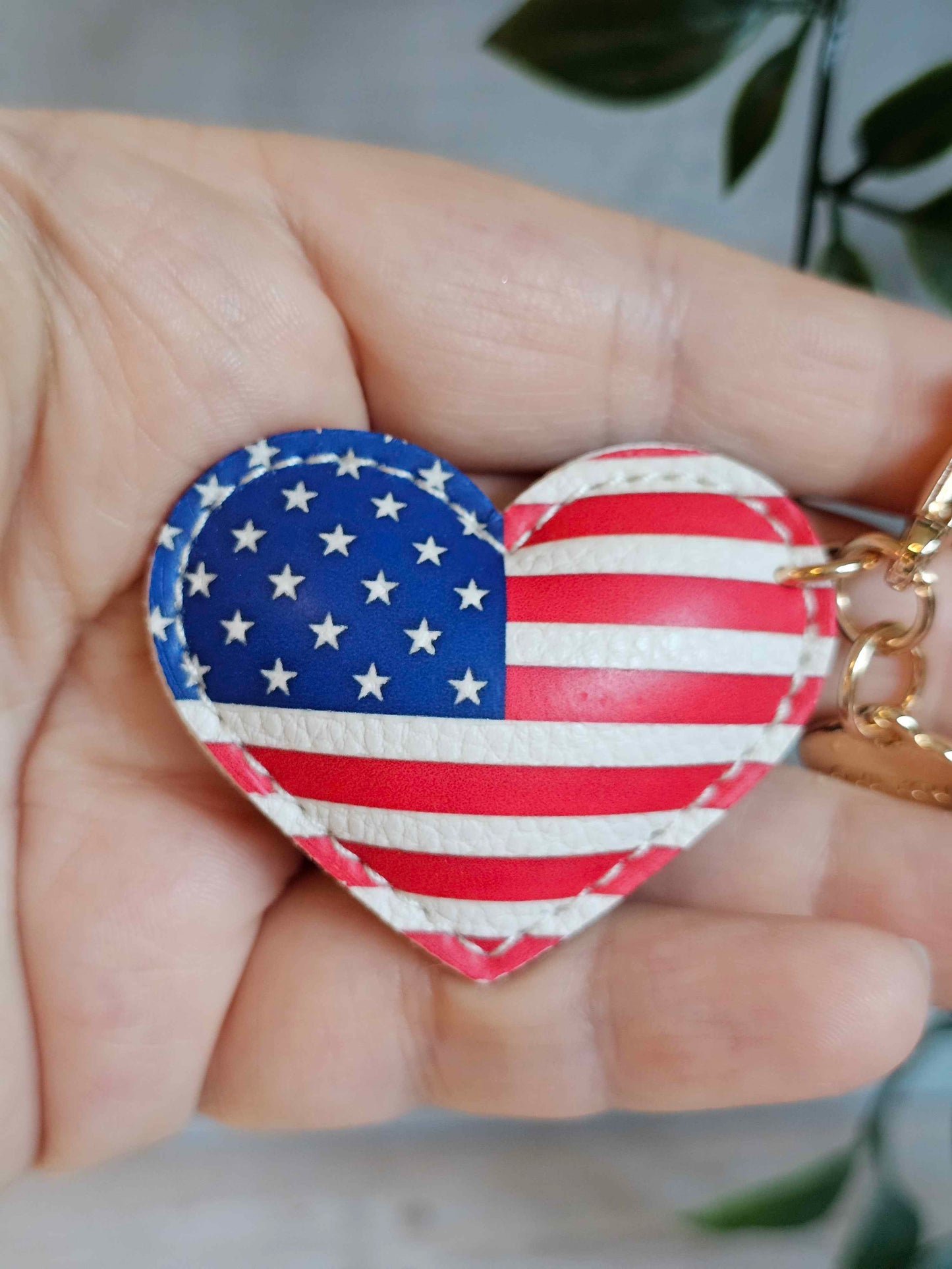 USA Leather Heart Keyring