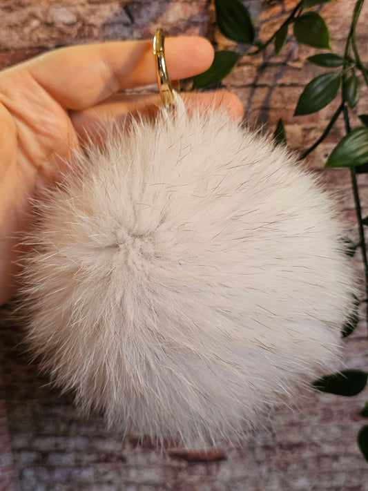 White Fox 12cm Longhair Pom Pom