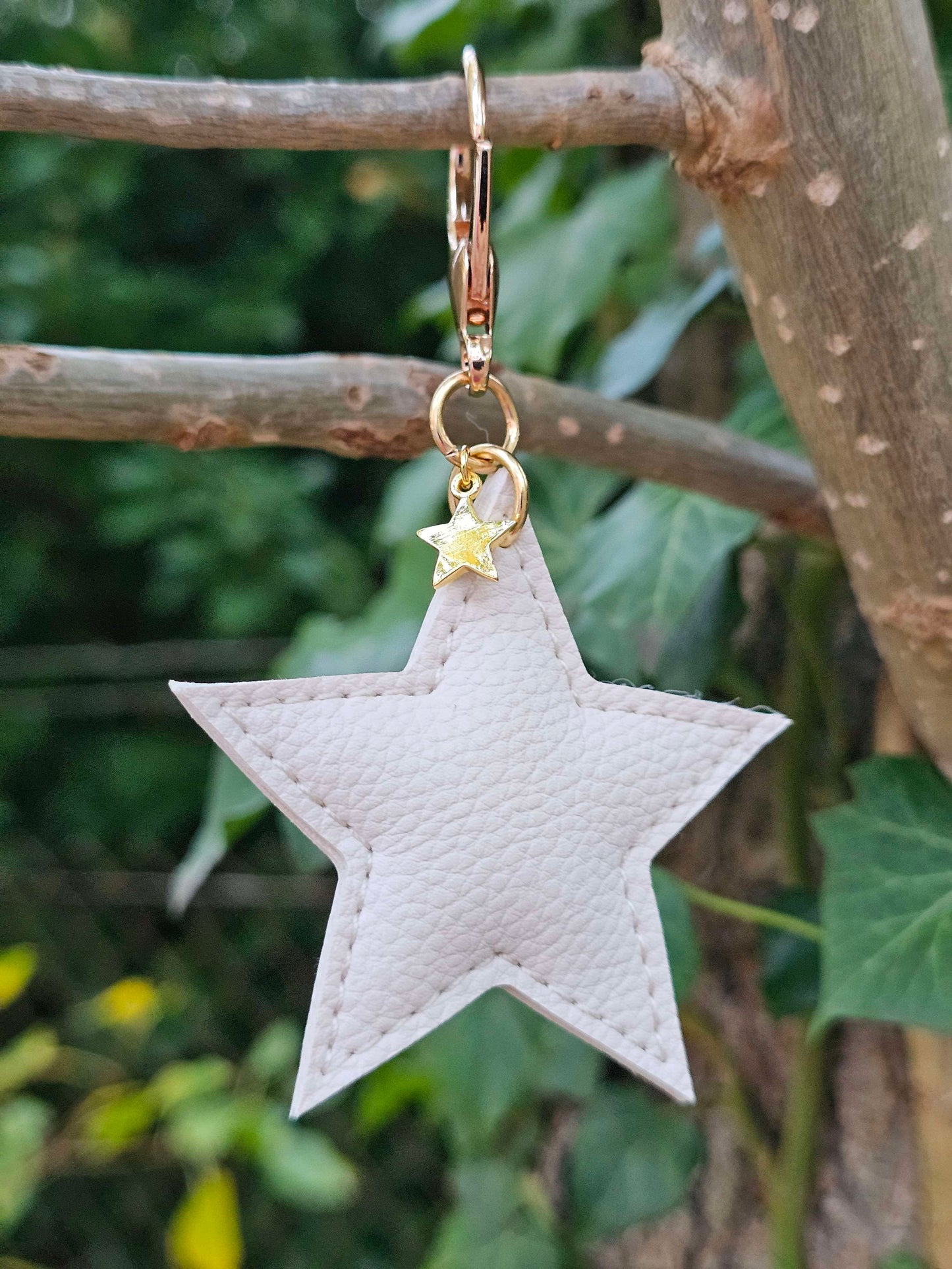 White Leather Star Keyring