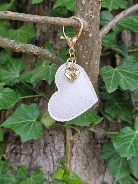 White Leather Heart Keyring