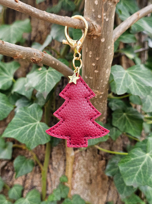 Wine Christmas Tree Leather Keyring
