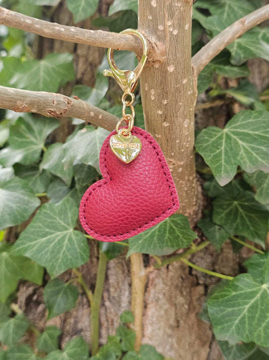 Wine Leather Heart Keyring