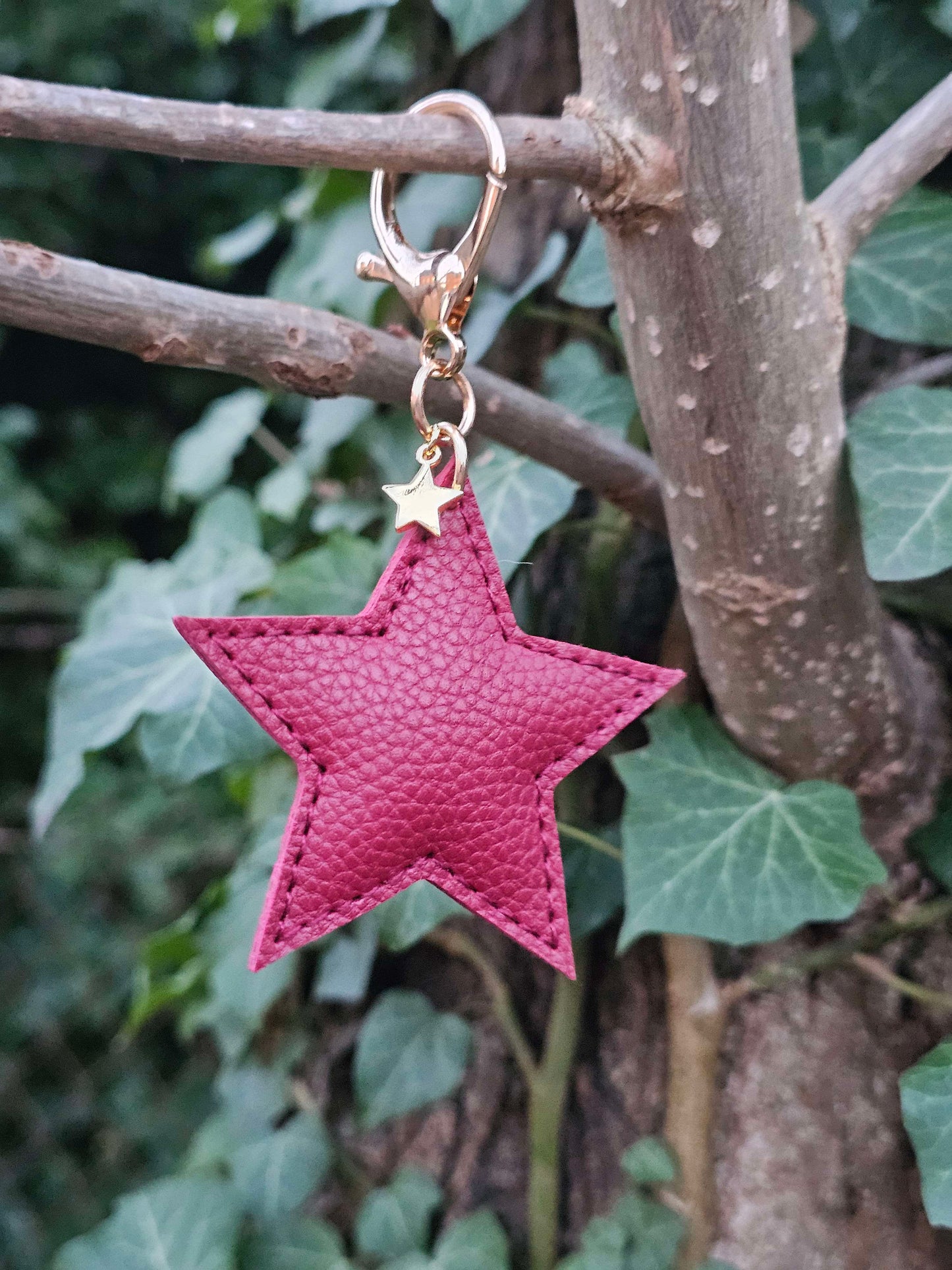 Wine Leather Star Keyring