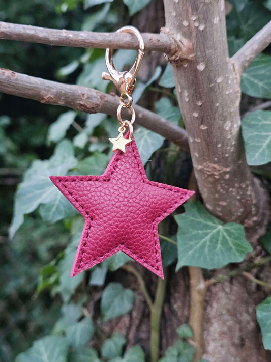 Wine Leather Star Keyring
