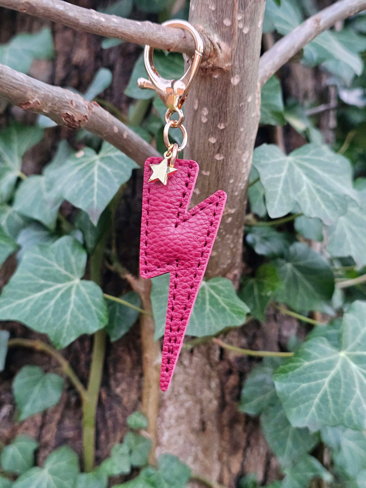Wine Lightning Bolt Leather Keyring