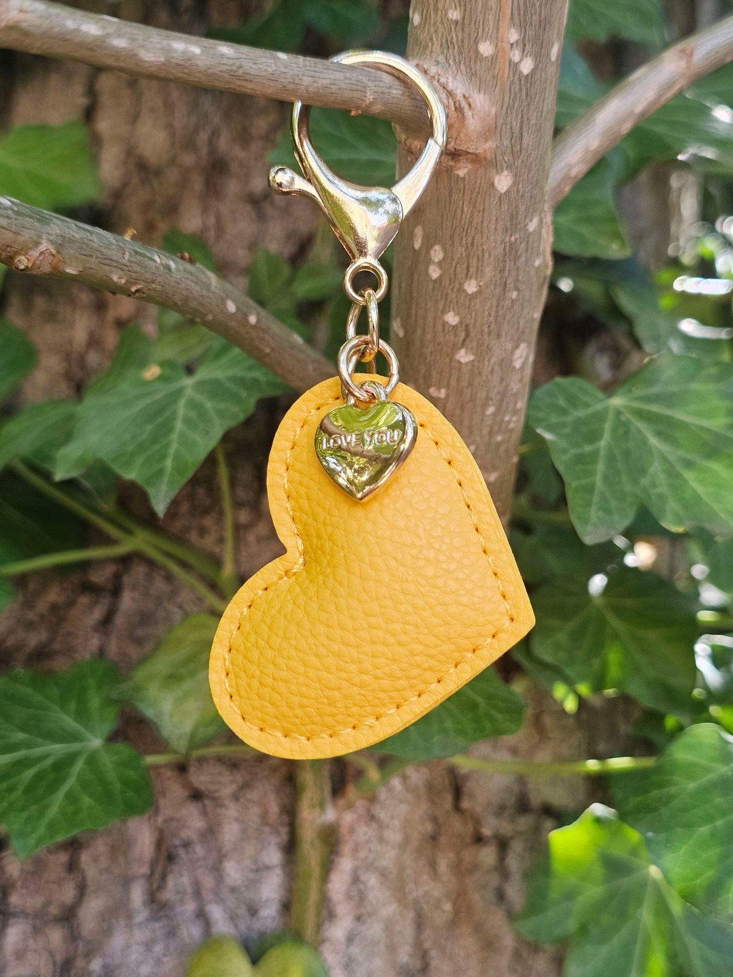 Yellow Leather Heart Keyring