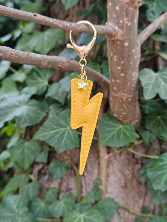 Yellow Lightning Bolt Leather Keyring